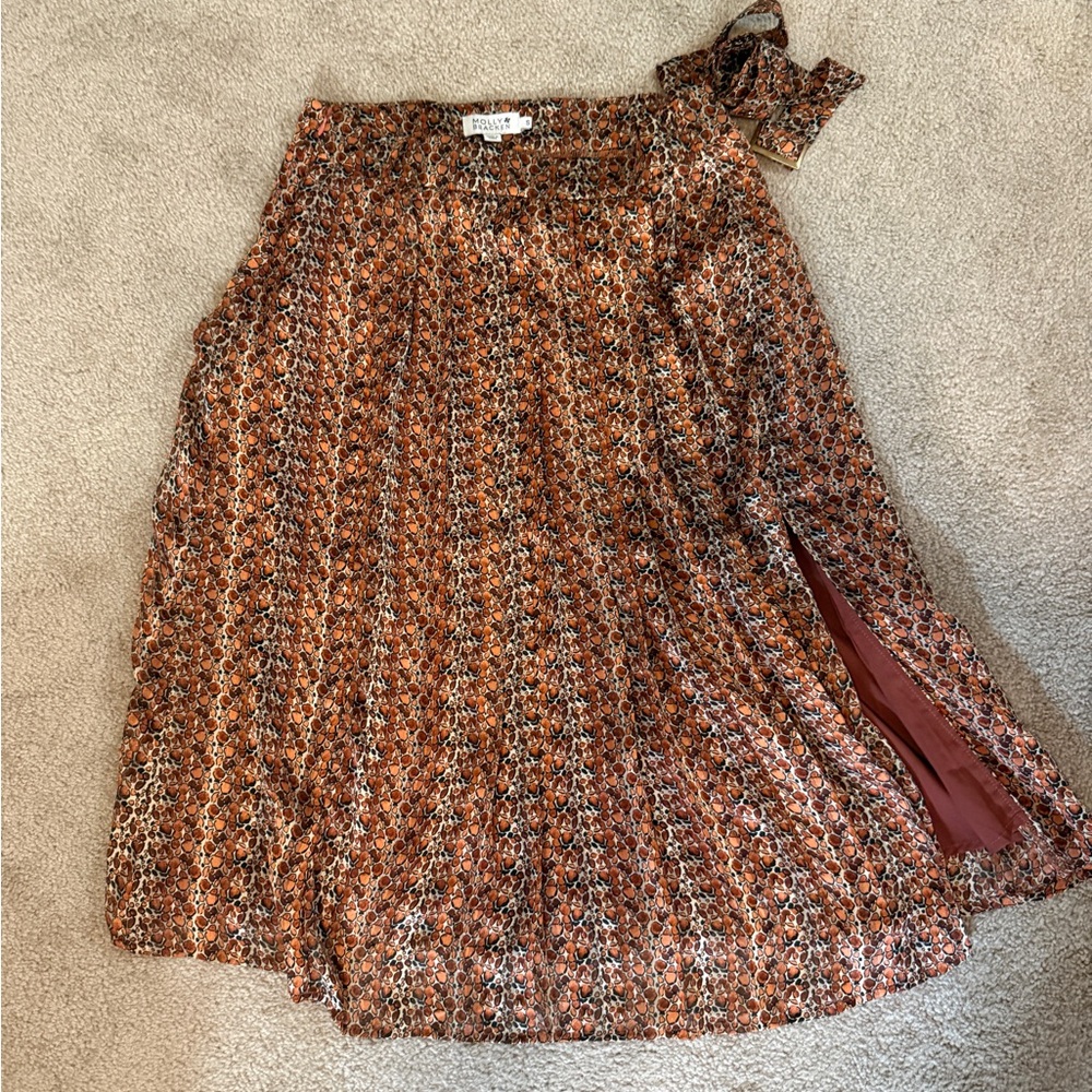 Molly Bracken Vibrant Patterned Midi Skirt with Belt Size Small